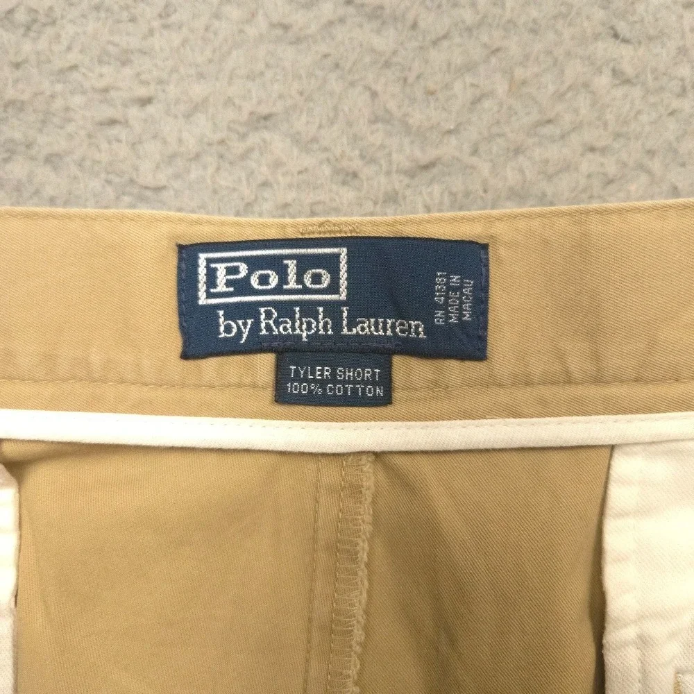 Polo by Ralph Lauren Tyler Shorts Mens 38 Khaki Pleated Chino 100% Cotton